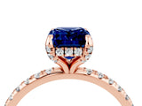 Rose gold Emerald Cut Diamond Solitaire Ring with Four-Prong Setting and Pavé Band_4