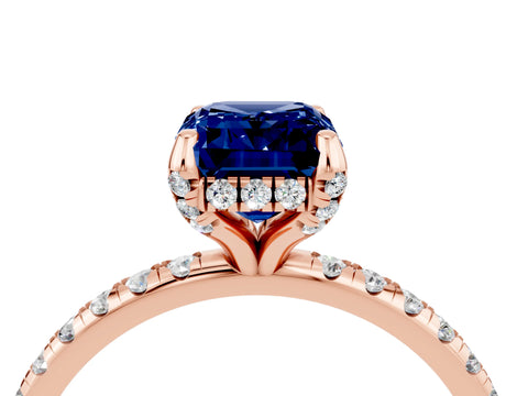 Rose gold Emerald Cut Diamond Solitaire Ring with Four-Prong Setting and Pavé Band_4