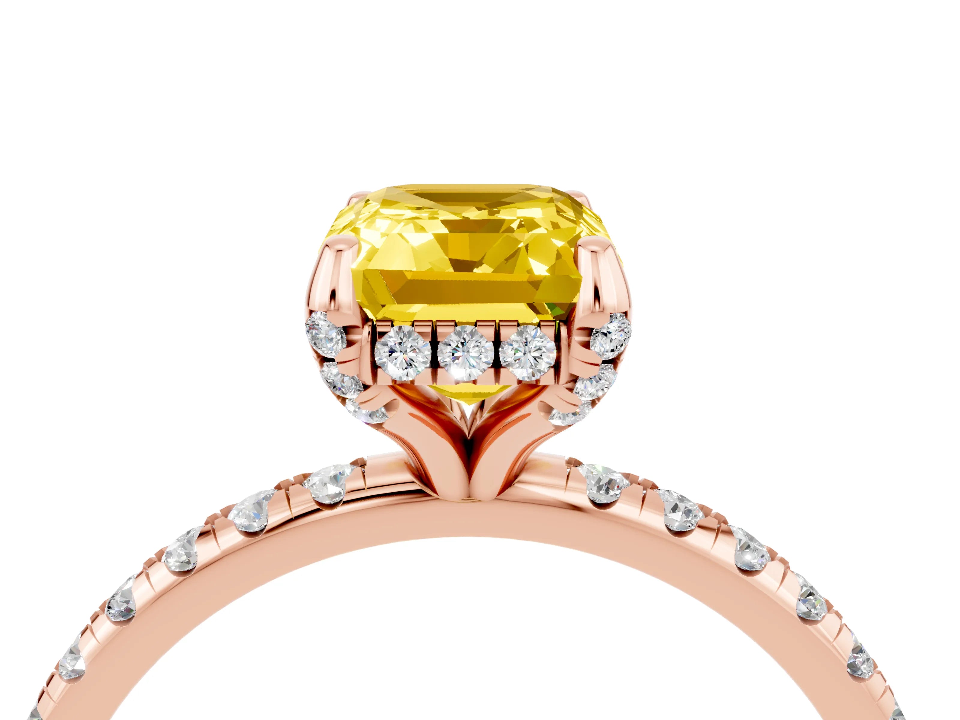 Rose gold Emerald Cut Diamond Solitaire Ring with Four-Prong Setting and Pavé Band_4