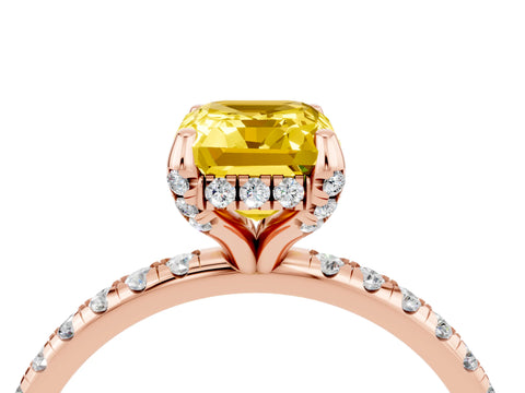 Rose gold Emerald Cut Diamond Solitaire Ring with Four-Prong Setting and Pavé Band_4