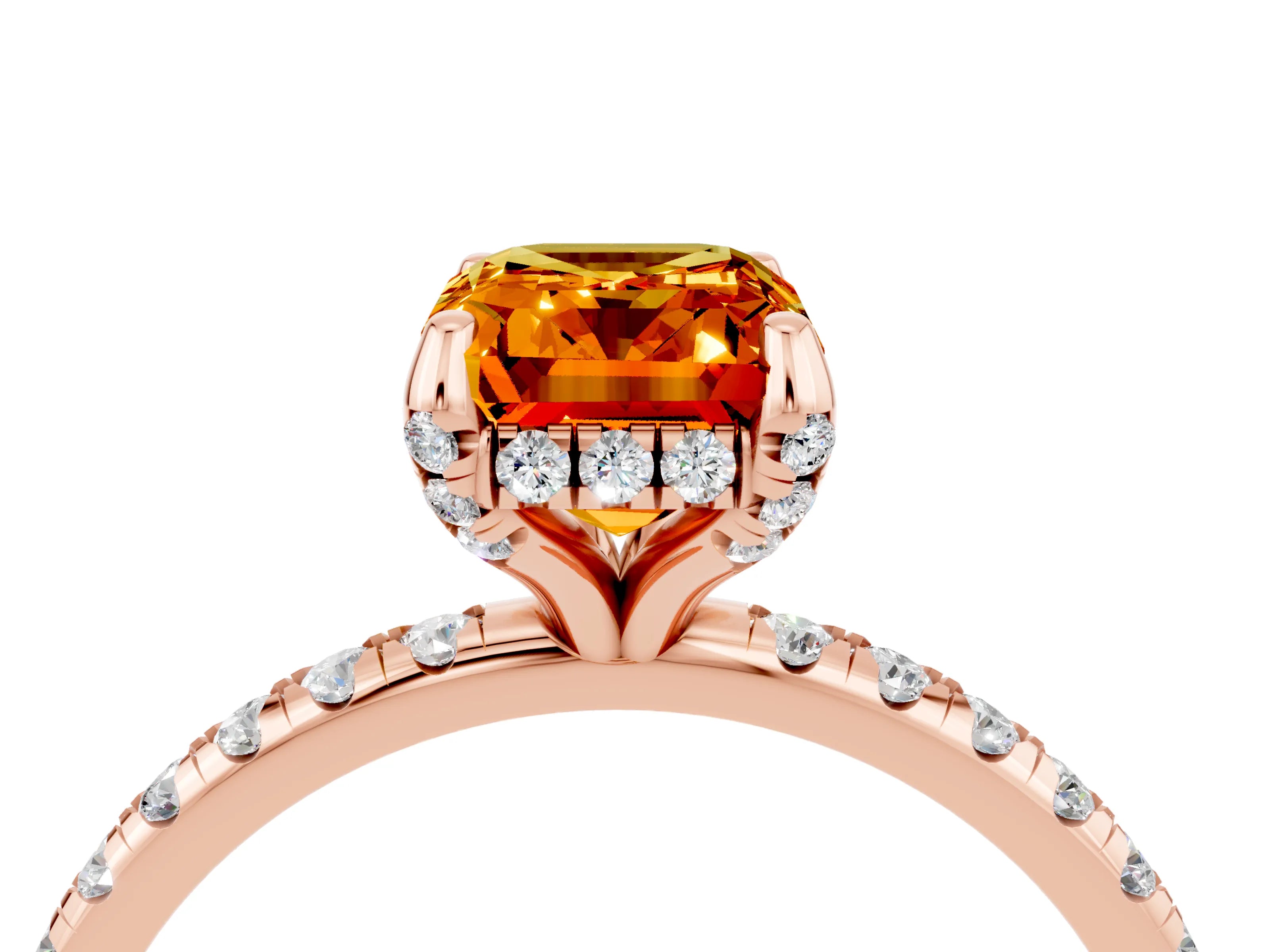 Rose gold Emerald Cut Diamond Solitaire Ring with Four-Prong Setting and Pavé Band_4