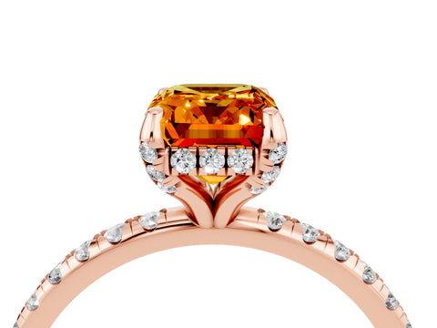 Rose gold Emerald Cut Diamond Solitaire Ring with Four-Prong Setting and Pavé Band_4