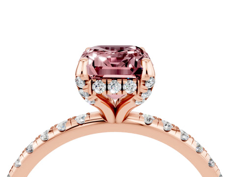 Rose gold Emerald Cut Diamond Solitaire Ring with Four-Prong Setting and Pavé Band_4