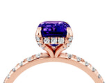 Rose gold Emerald Cut Diamond Solitaire Ring with Four-Prong Setting and Pavé Band_4