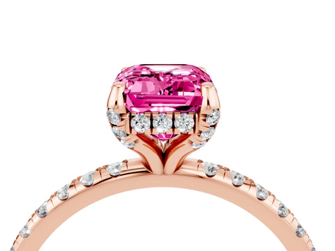 Rose gold Emerald Cut Diamond Solitaire Ring with Four-Prong Setting and Pavé Band_4