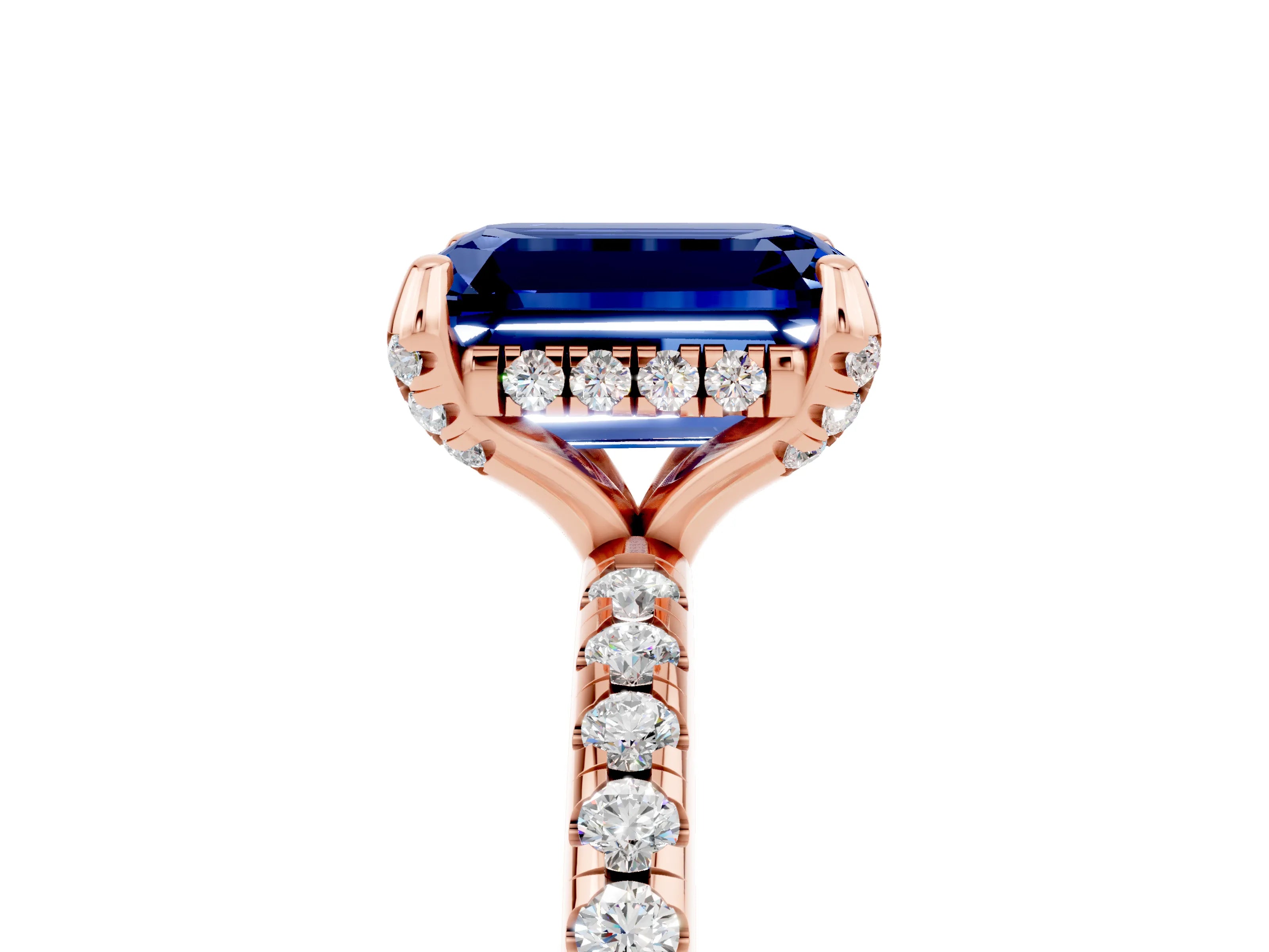 Rose gold Emerald Cut Diamond Solitaire Ring with Four-Prong Setting and Pavé Band_5