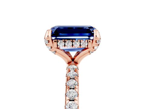 Rose gold Emerald Cut Diamond Solitaire Ring with Four-Prong Setting and Pavé Band_5