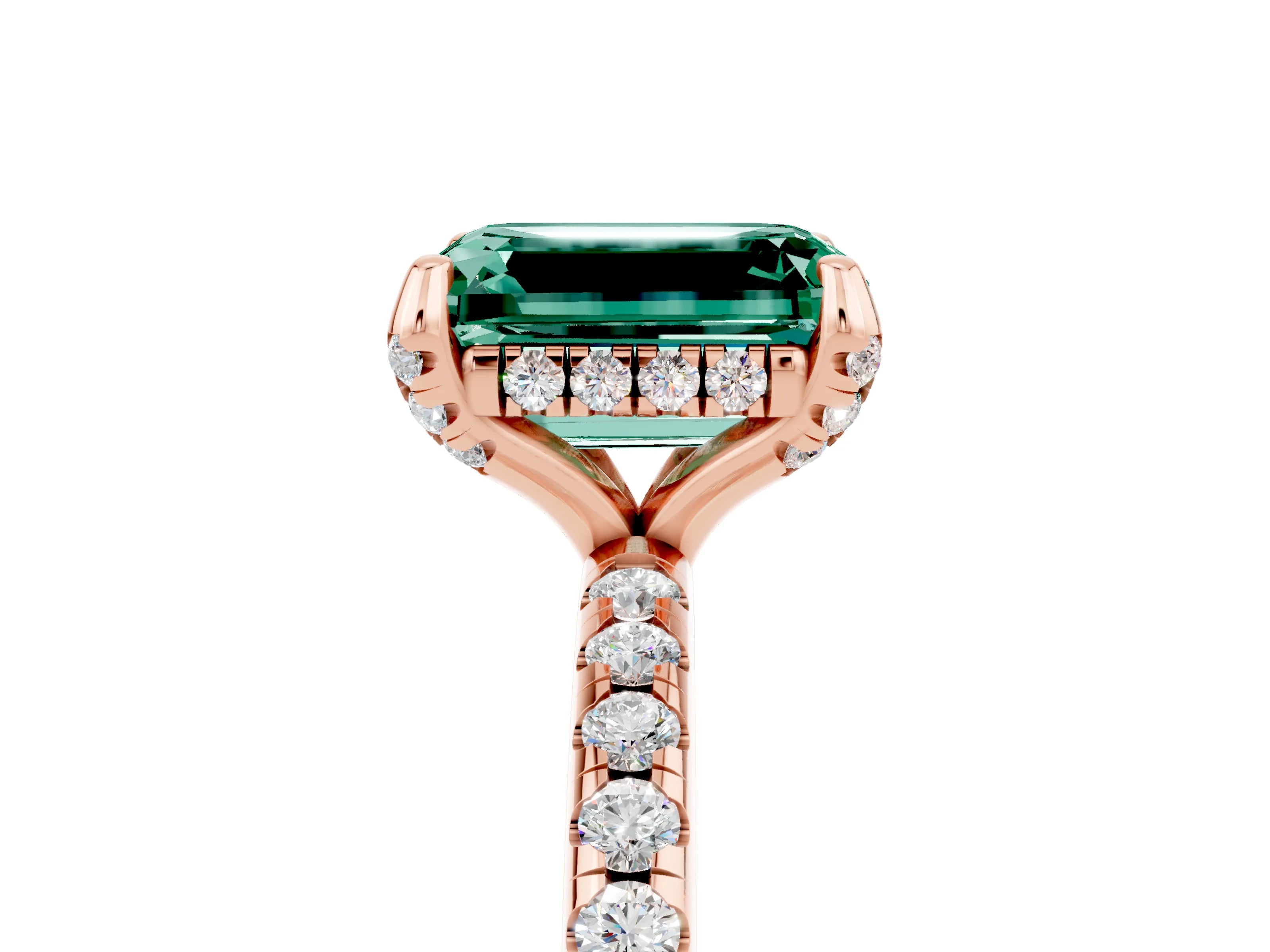Rose gold Emerald Cut Diamond Solitaire Ring with Four-Prong Setting and Pavé Band_5