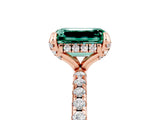Rose gold Emerald Cut Diamond Solitaire Ring with Four-Prong Setting and Pavé Band_5