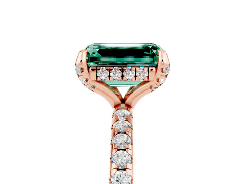 Rose gold Emerald Cut Diamond Solitaire Ring with Four-Prong Setting and Pavé Band_5
