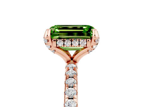 Rose gold Emerald Cut Diamond Solitaire Ring with Four-Prong Setting and Pavé Band_5