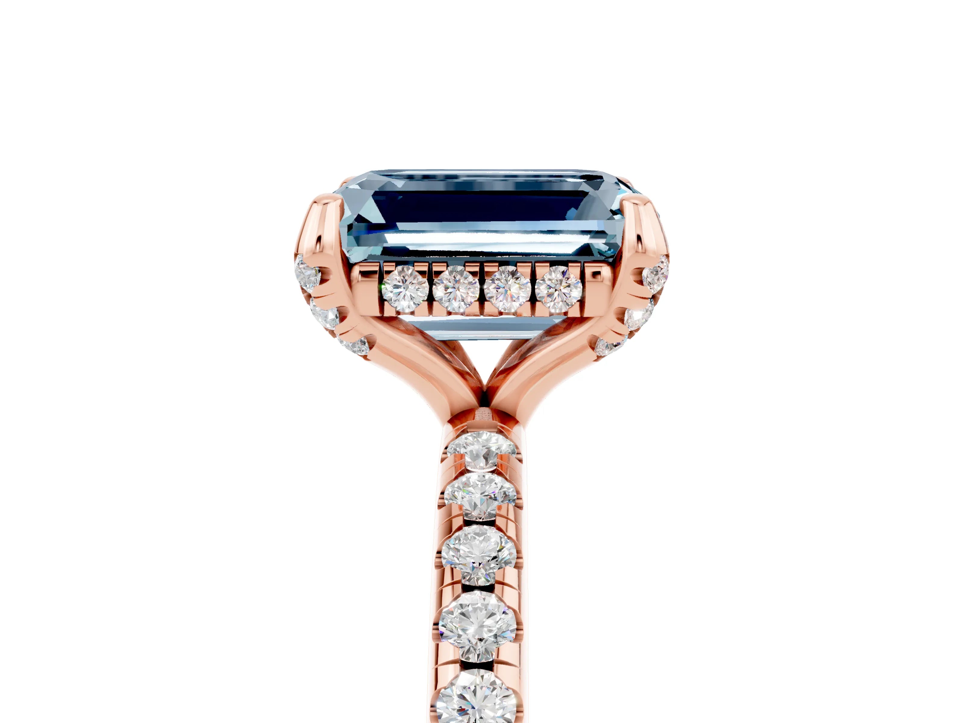 Rose gold Emerald Cut Diamond Solitaire Ring with Four-Prong Setting and Pavé Band_5