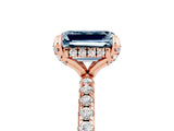 Rose gold Emerald Cut Diamond Solitaire Ring with Four-Prong Setting and Pavé Band_5