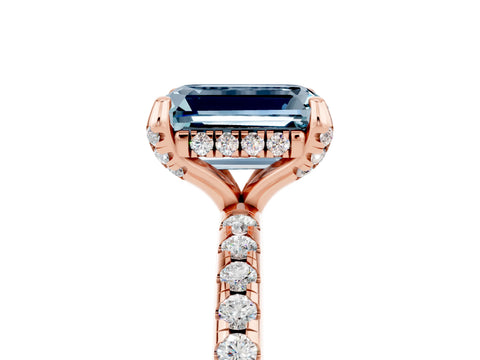 Rose gold Emerald Cut Diamond Solitaire Ring with Four-Prong Setting and Pavé Band_5