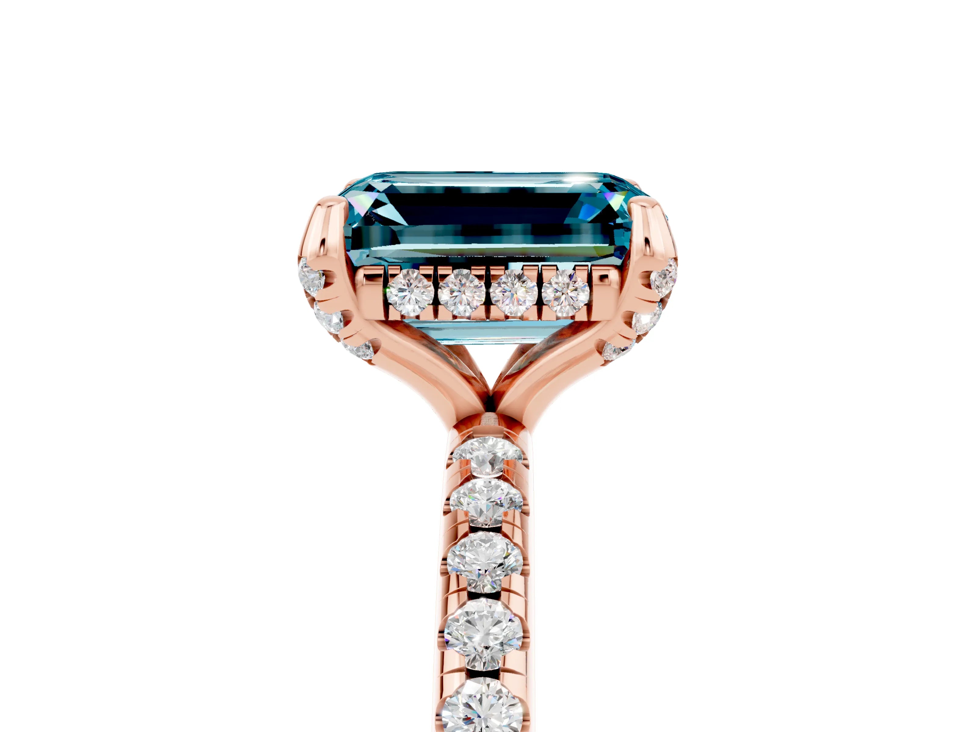 Rose gold Emerald Cut Diamond Solitaire Ring with Four-Prong Setting and Pavé Band_5