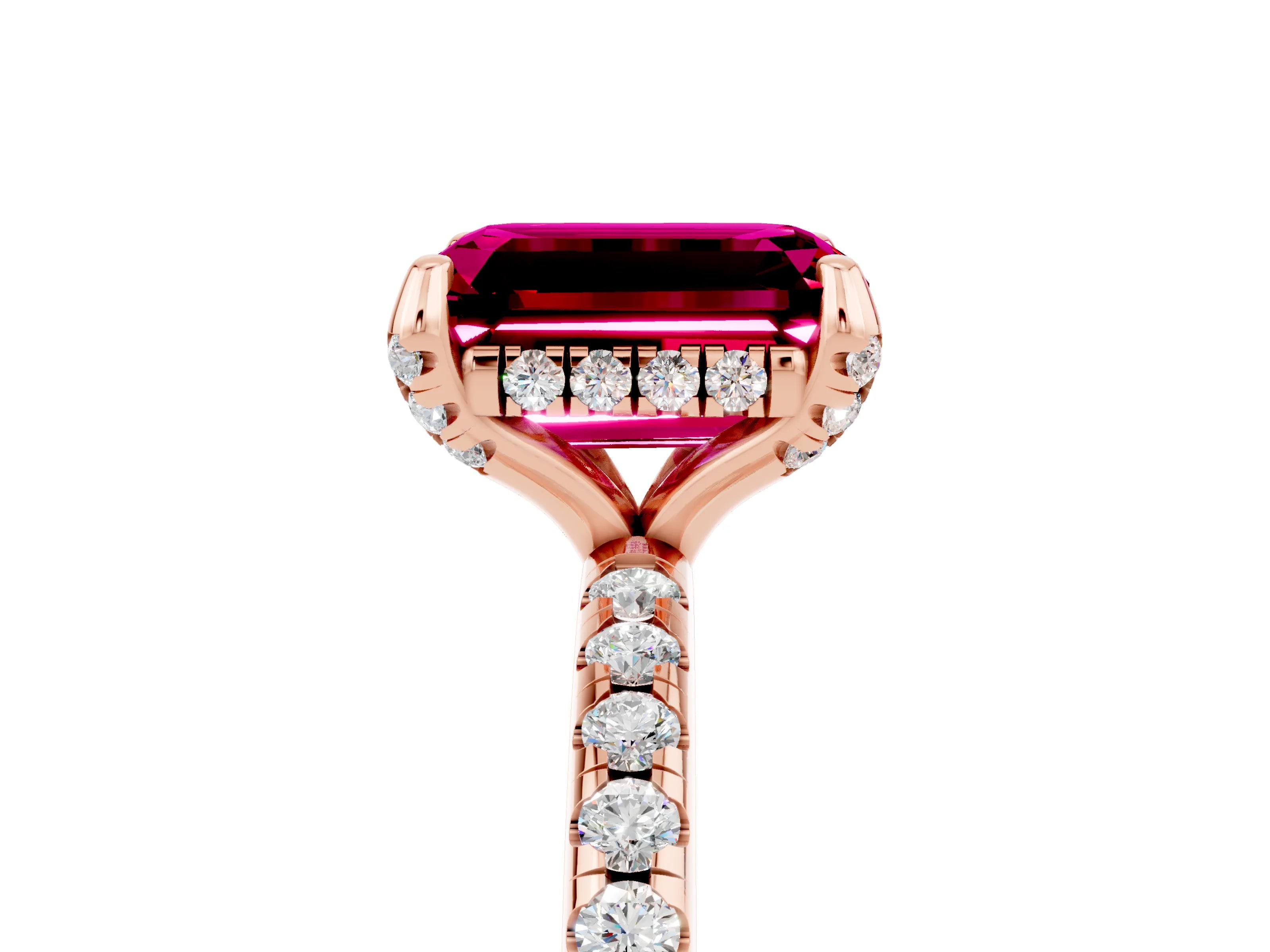 Rose gold Emerald Cut Diamond Solitaire Ring with Four-Prong Setting and Pavé Band_5