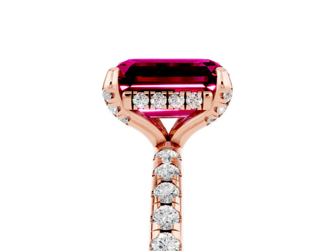 Rose gold Emerald Cut Diamond Solitaire Ring with Four-Prong Setting and Pavé Band_5