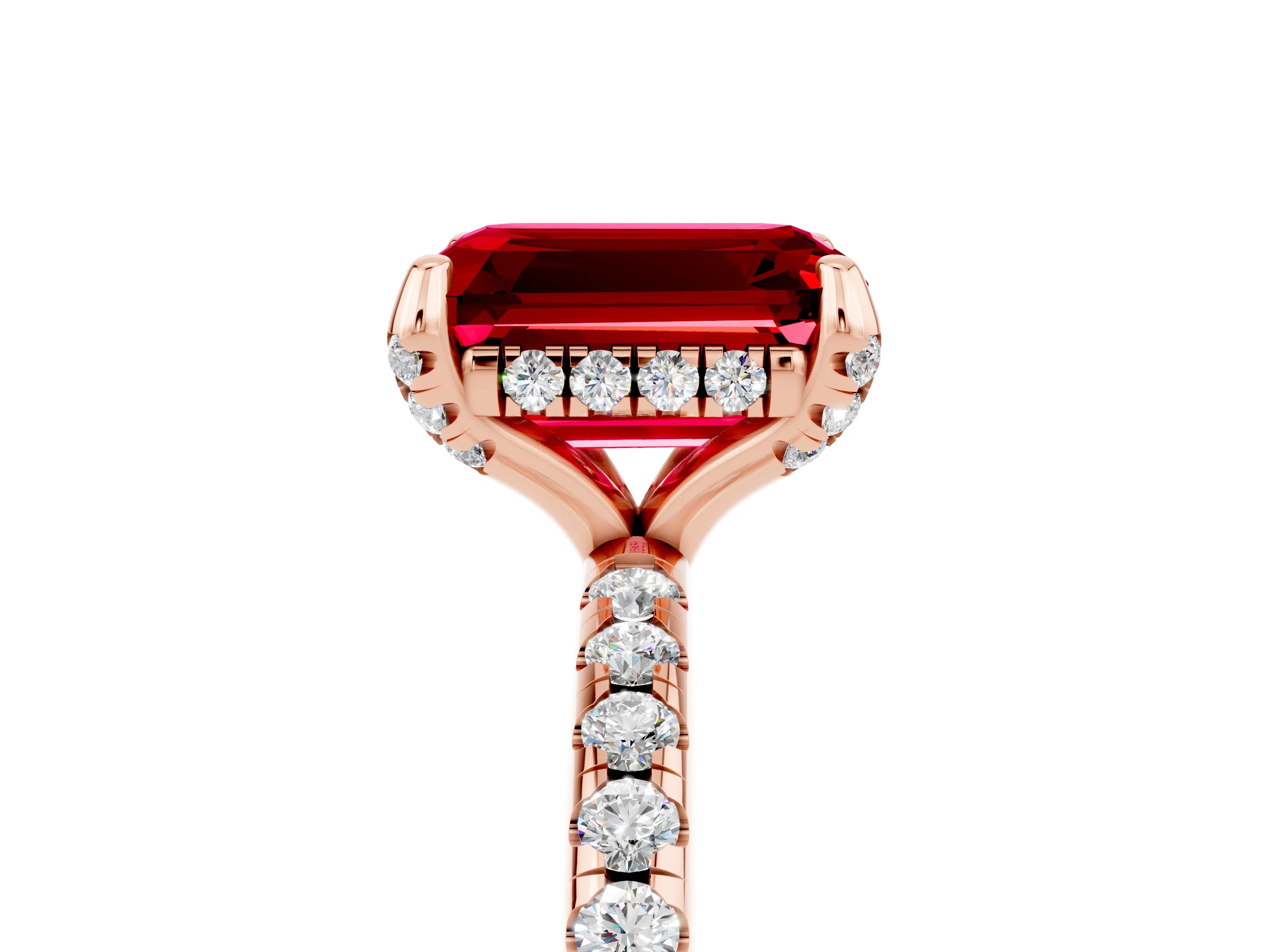Rose gold Emerald Cut Diamond Solitaire Ring with Four-Prong Setting and Pavé Band_5