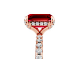 Rose gold Emerald Cut Diamond Solitaire Ring with Four-Prong Setting and Pavé Band_5