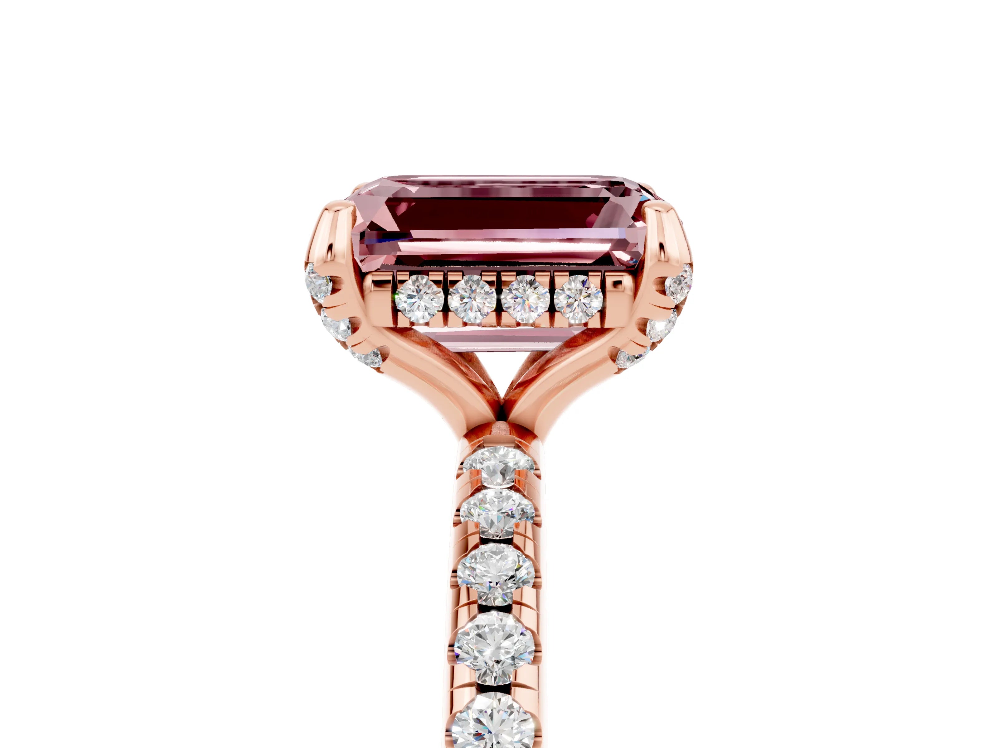 Rose gold Emerald Cut Diamond Solitaire Ring with Four-Prong Setting and Pavé Band_5