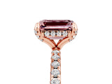 Rose gold Emerald Cut Diamond Solitaire Ring with Four-Prong Setting and Pavé Band_5