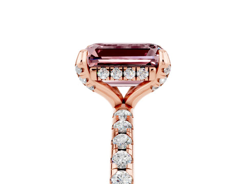 Rose gold Emerald Cut Diamond Solitaire Ring with Four-Prong Setting and Pavé Band_5