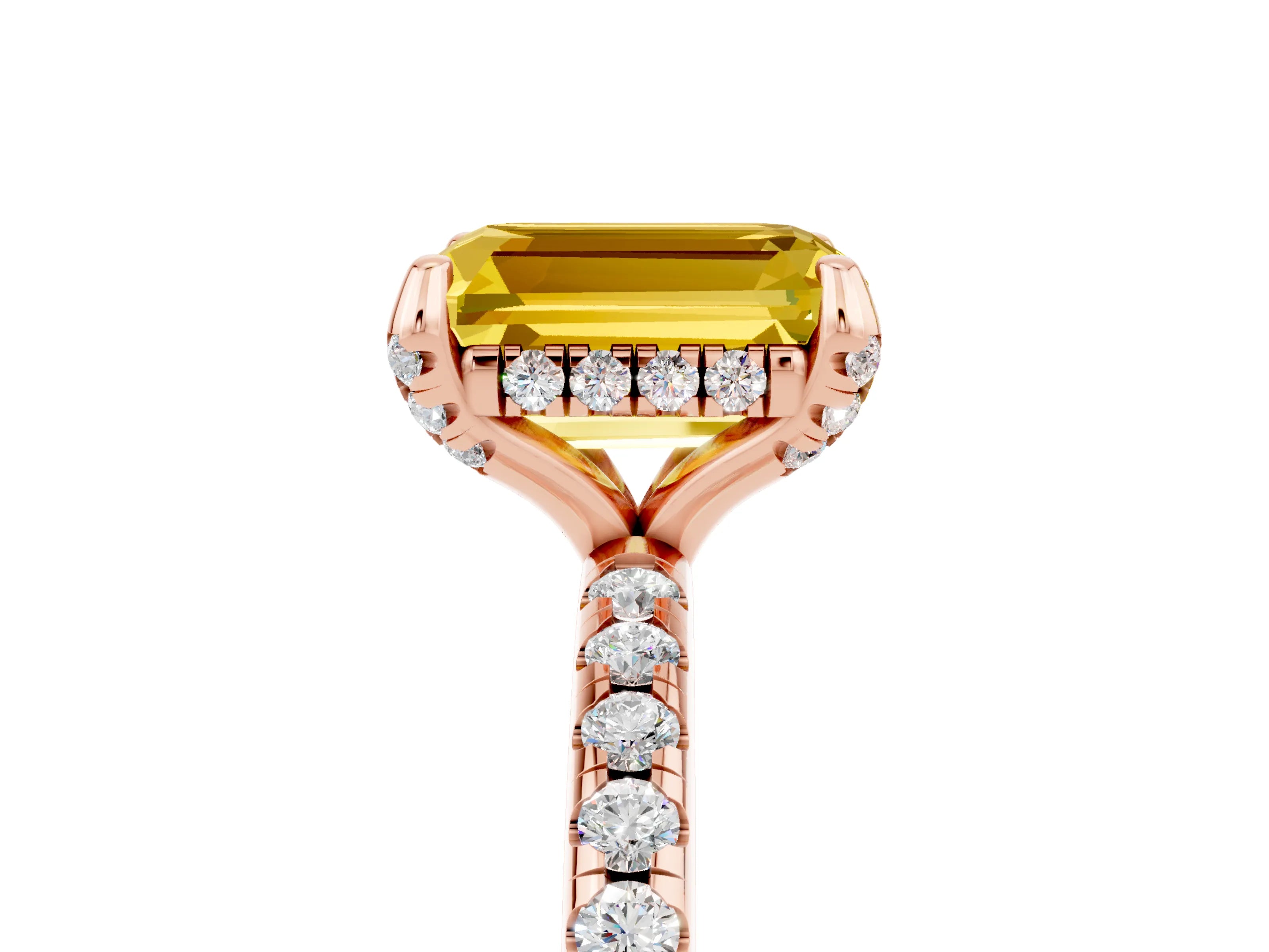Rose gold Emerald Cut Diamond Solitaire Ring with Four-Prong Setting and Pavé Band_5