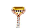 Rose gold Emerald Cut Diamond Solitaire Ring with Four-Prong Setting and Pavé Band_5