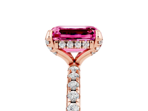 Rose gold Emerald Cut Diamond Solitaire Ring with Four-Prong Setting and Pavé Band_5