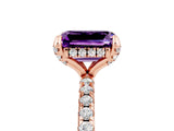 Rose gold Emerald Cut Diamond Solitaire Ring with Four-Prong Setting and Pavé Band_5