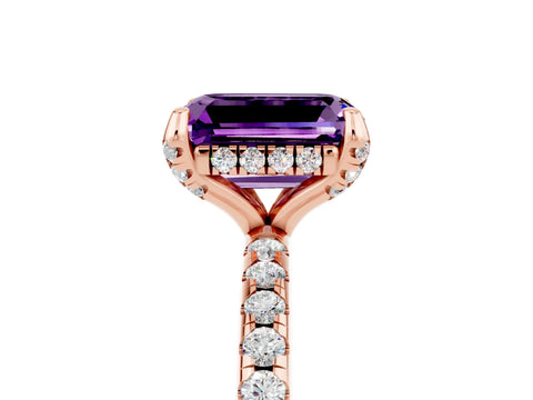 Rose gold Emerald Cut Diamond Solitaire Ring with Four-Prong Setting and Pavé Band_5