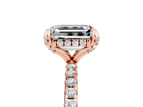 Rose gold Emerald Cut Diamond Solitaire Ring with Four-Prong Setting and Pavé Band_5