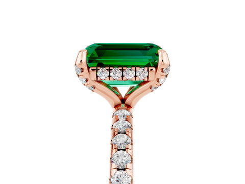 Rose gold Emerald Cut Diamond Solitaire Ring with Four-Prong Setting and Pavé Band_5