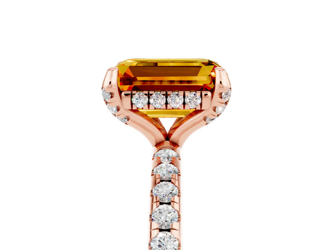 Rose gold Emerald Cut Diamond Solitaire Ring with Four-Prong Setting and Pavé Band_5