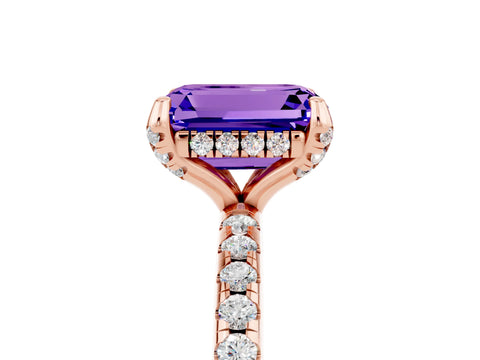 Rose gold Emerald Cut Diamond Solitaire Ring with Four-Prong Setting and Pavé Band_5