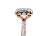 Rose gold Emerald Cut Diamond Solitaire Ring with Four-Prong Setting and Pavé Band_8