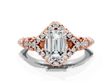 Rose gold Emerald Cut Diamond Solitaire Ring with Hidden Halo and Pavé Band_27