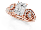 Rose gold Emerald Cut Diamond Solitaire Ring with Milgrain Pavé Band and Four-Prong Setting_193