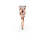 Rose gold Emerald Cut Diamond Solitaire Ring with Milgrain Pavé Band and Four-Prong Setting_194