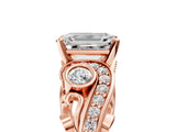 Rose gold Emerald Cut Diamond Solitaire Ring with Milgrain Pavé Band and Four-Prong Setting_197