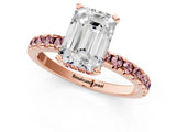 Rose gold Emerald Cut Diamond Solitaire Ring with Pavé Band and Four-Prong Setting_1
