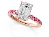Rose gold Emerald Cut Diamond Solitaire Ring with Pavé Band and Four-Prong Setting_1