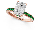 Rose gold Emerald Cut Diamond Solitaire Ring with Pavé Band and Four-Prong Setting_1