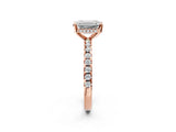 Rose gold Emerald Cut Diamond Solitaire Ring with Pavé Band and Four-Prong Setting_2