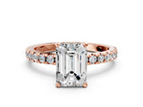 Rose gold Emerald Cut Diamond Solitaire Ring with Pavé Band and Four-Prong Setting_208