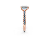 Rose gold Emerald Cut Diamond Solitaire Ring with Pavé Band and Four-Prong Setting_2