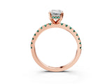 Rose gold Emerald Cut Diamond Solitaire Ring with Pavé Band and Four-Prong Setting_3
