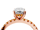 Rose gold Emerald Cut Diamond Solitaire Ring with Pavé Band and Four-Prong Setting_4
