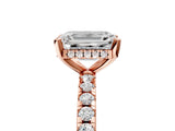 Rose gold Emerald Cut Diamond Solitaire Ring with Pavé Band and Four-Prong Setting_5