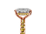 Rose gold Emerald Cut Diamond Solitaire Ring with Pavé Band and Four-Prong Setting_5